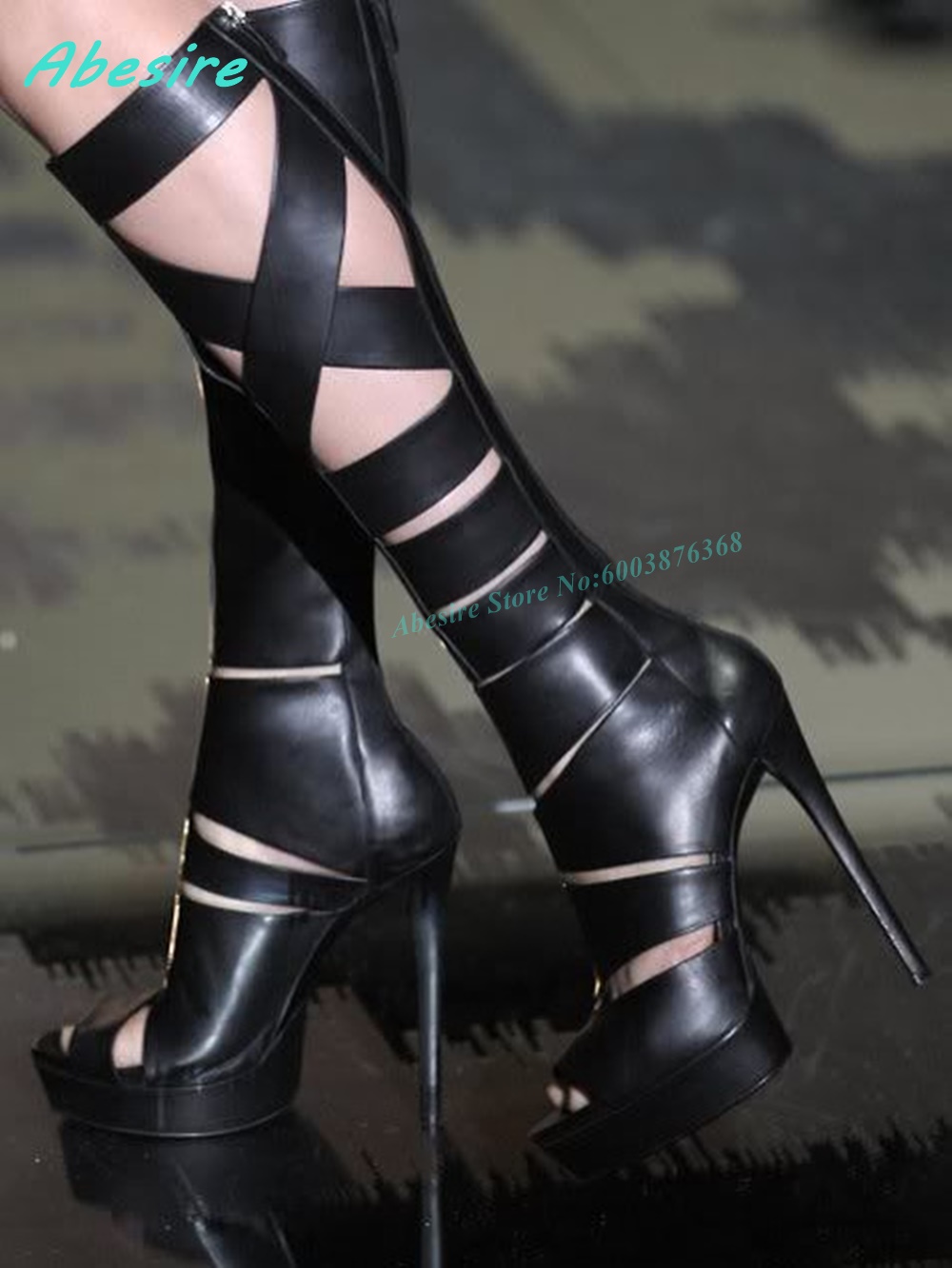 Knee High Boots Women - Çapraz Bağlamalı Oyuk Deri Sandaletler Açık