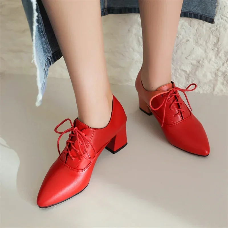 Kırmızı İngiliz Kadın Oxfords  - Oxford Lace Up Women incelemesi ve fiyatı