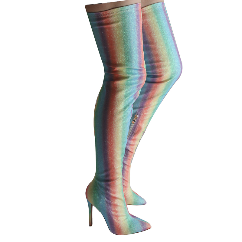 Seksi Gökkuşağı Çizgili Parlak - Sock Boot Women incelemesi ve fiyatı