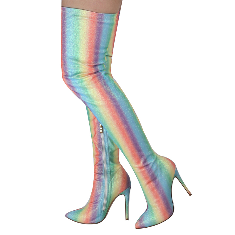 Seksi Gökkuşağı Çizgili Parlak - Sock Boot Women incelemesi ve fiyatı