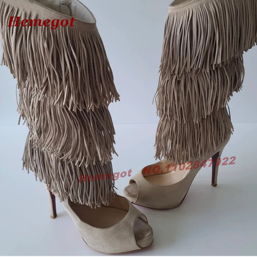 Katmanlı Saçaklı Açık Burunlu  - Knee High Boots Women incelemesi ve fiyatı